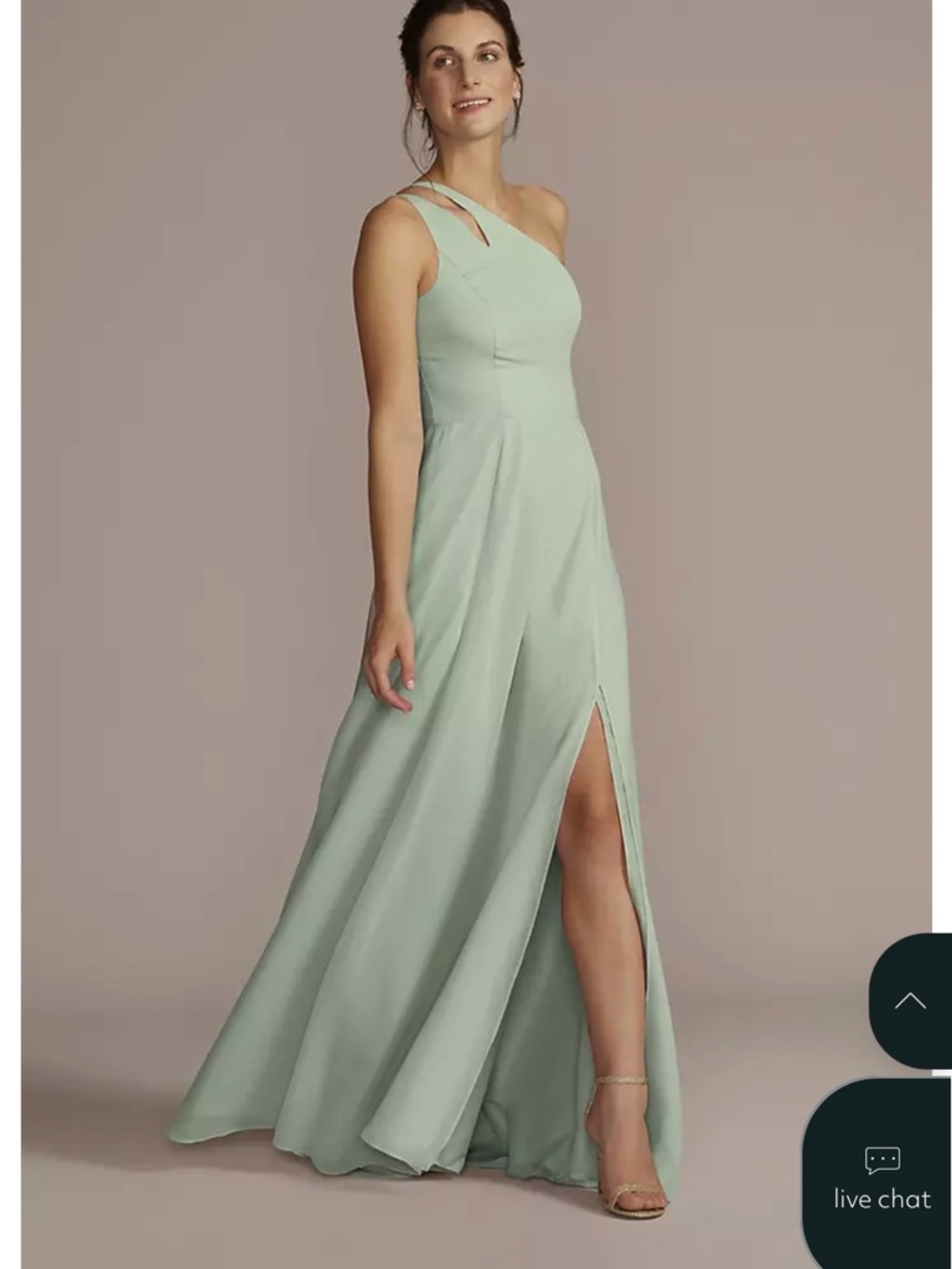 David's Bridal Dusty Sage One-Shoulder Gown with Slit *unaltered*